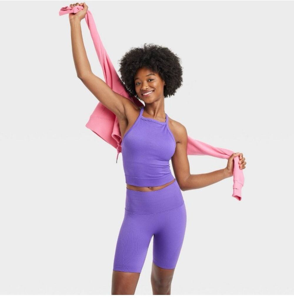 All In Motion Women's Seamless High Rise Rib Bike Shorts 6" Purple Size S